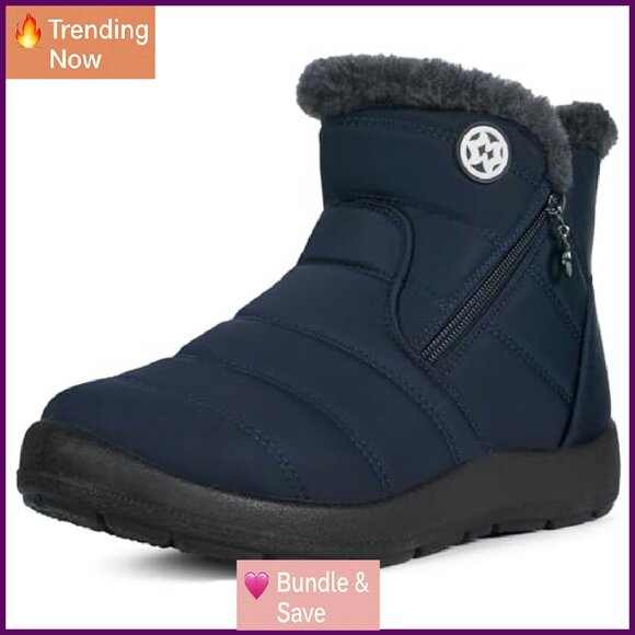 Women's Winter Ankle Boots Water Resistant Fur Lined Zip Flat Sneakers - Picture 2 of 8